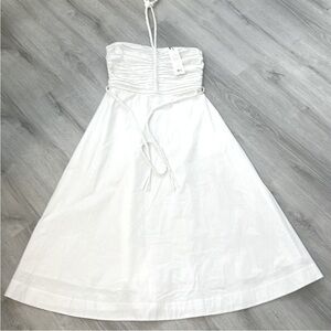 Veronica Beard White Strapless Ruched Bodice Tucker Sundress